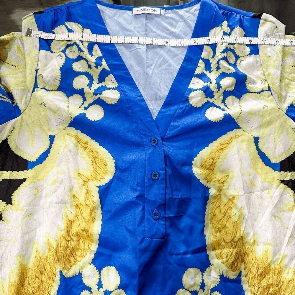 Brand New Women's Tunic Dress Cute Floral Printed Deep V Neck Long Sleeve Casual - Picture 7 of 10